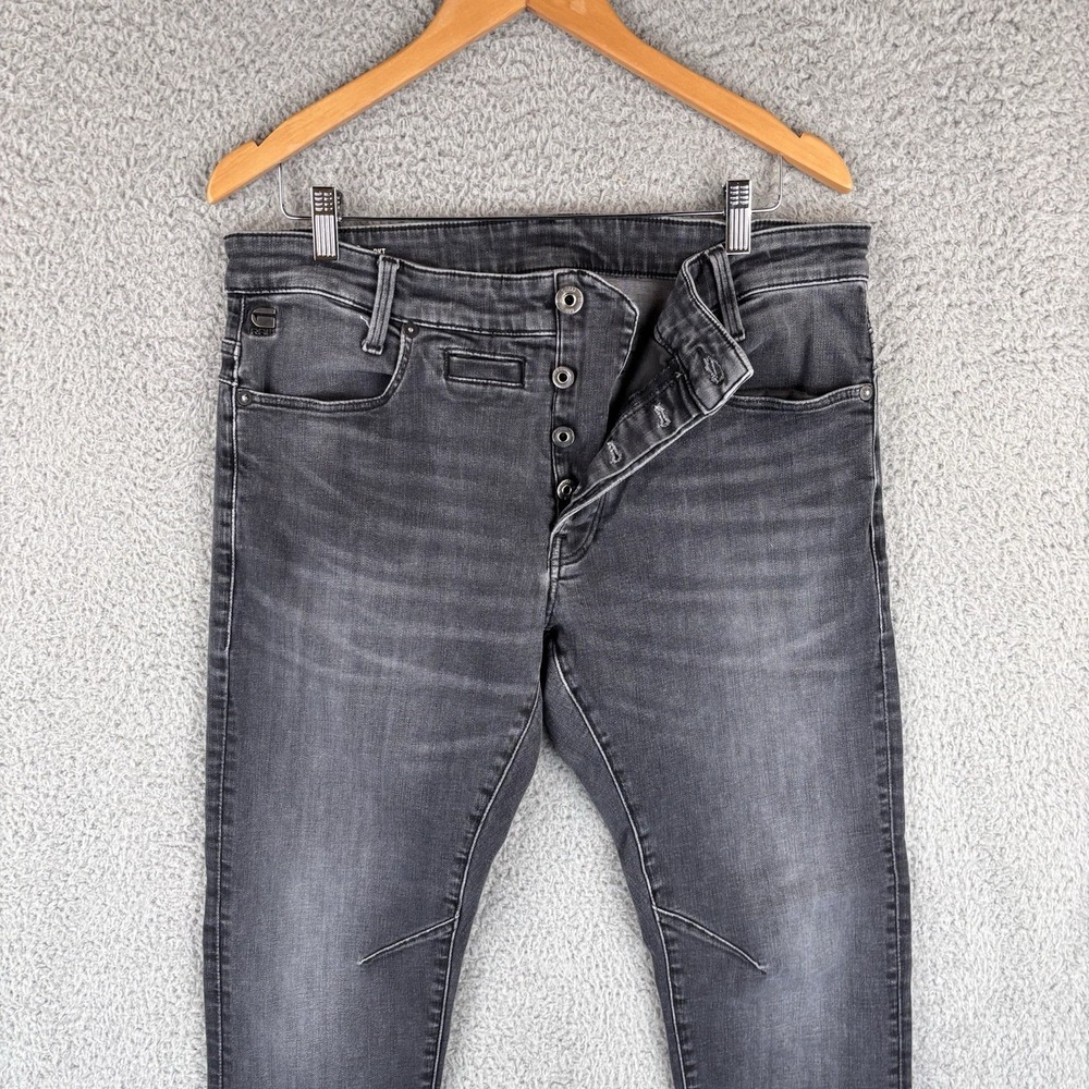 G-Star Raw Jean Men 34x32 Faded Black Denim D-Staq 5-Pkt Pocket Slim Fit Stretch View 2